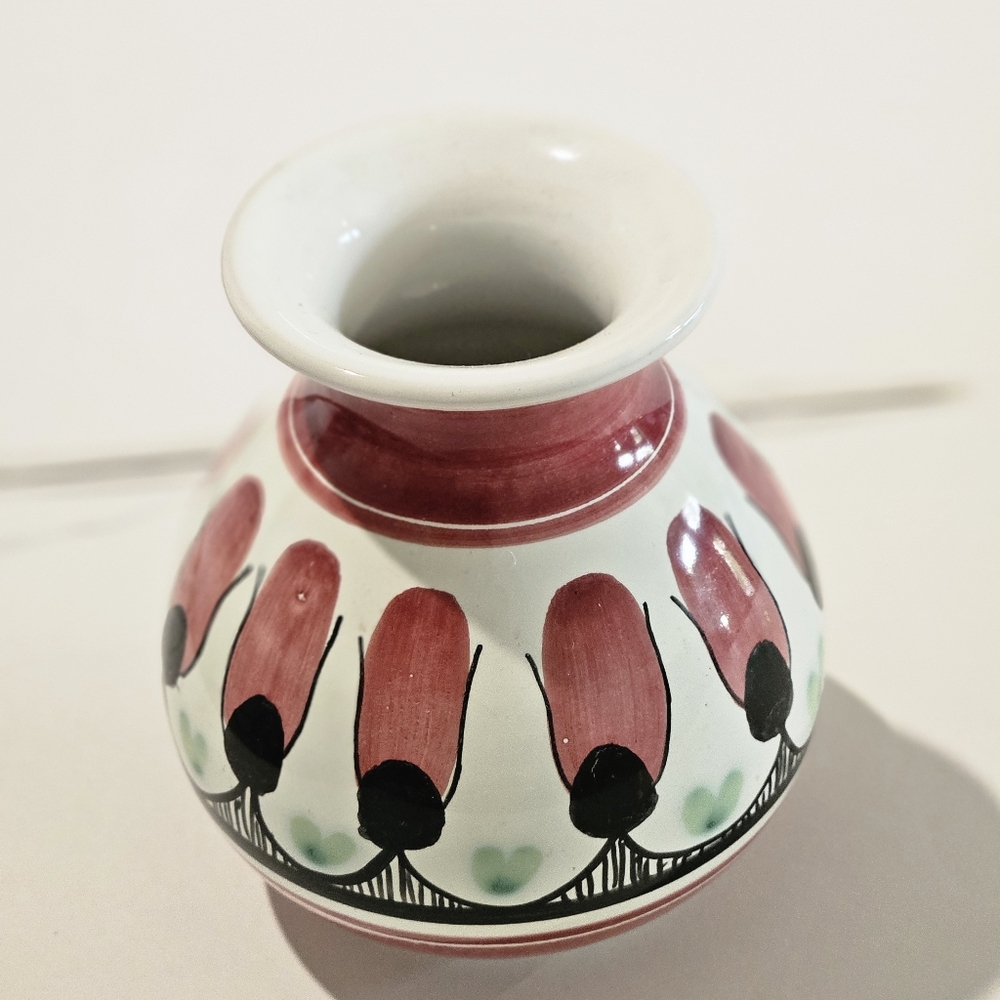 VTG MCM Hand Painted Pottery Vase Signed Elle Keramikk # 900 Norse Olso Norway